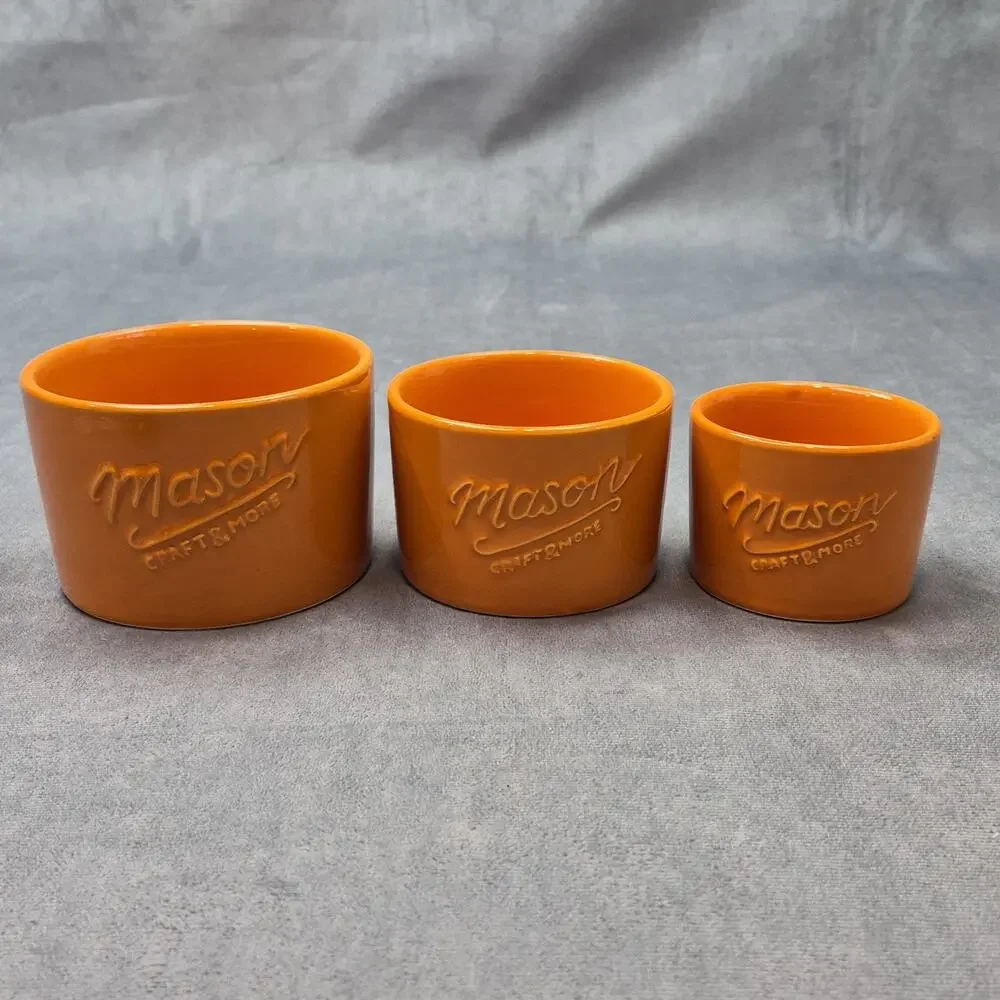 Mason Craft & and More 3 Piece Orange Nesting Bowls Ramekins Ceramic 8-10-16 oz.